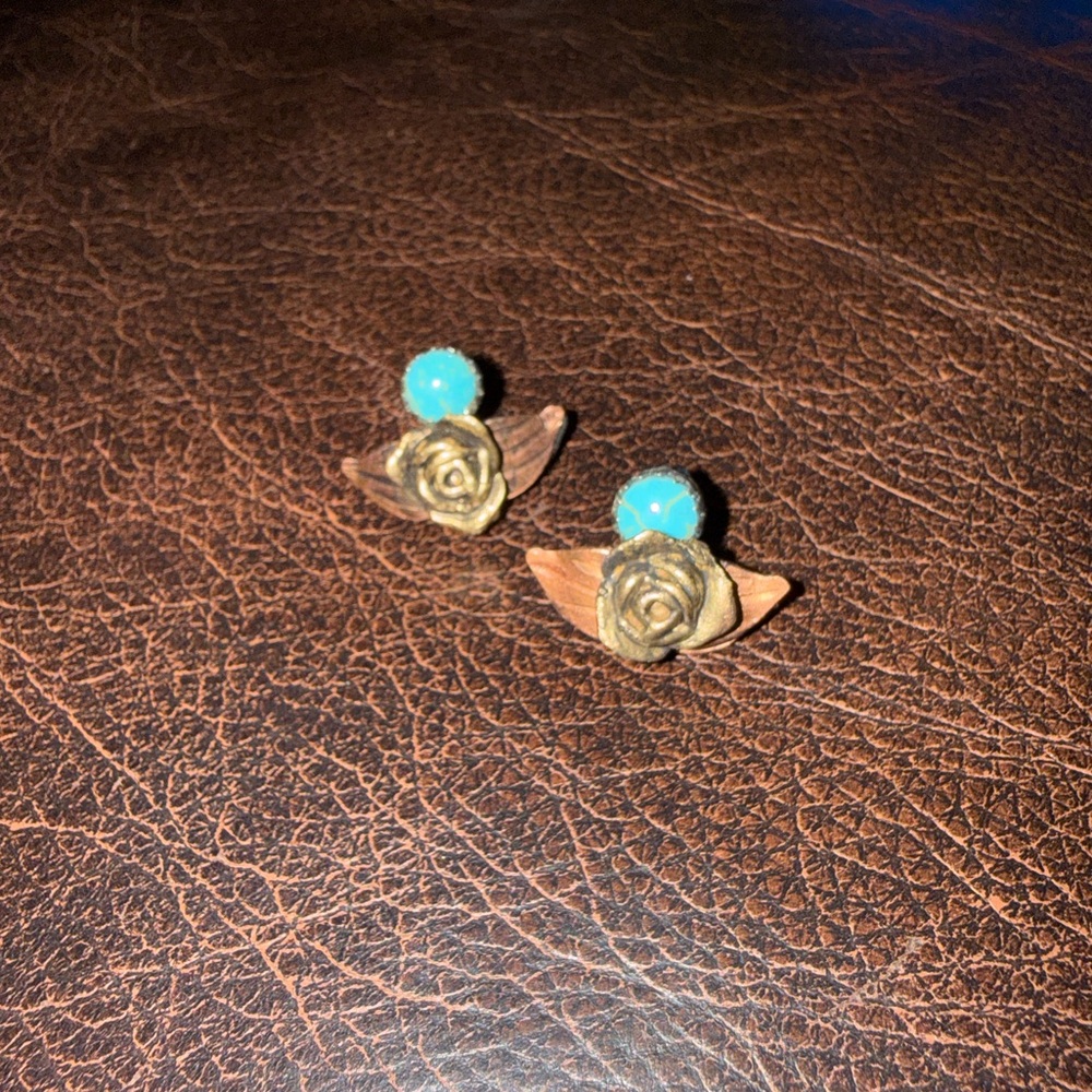 The Rowdy Rose Turquoise and Gold Rose Stud Earrings